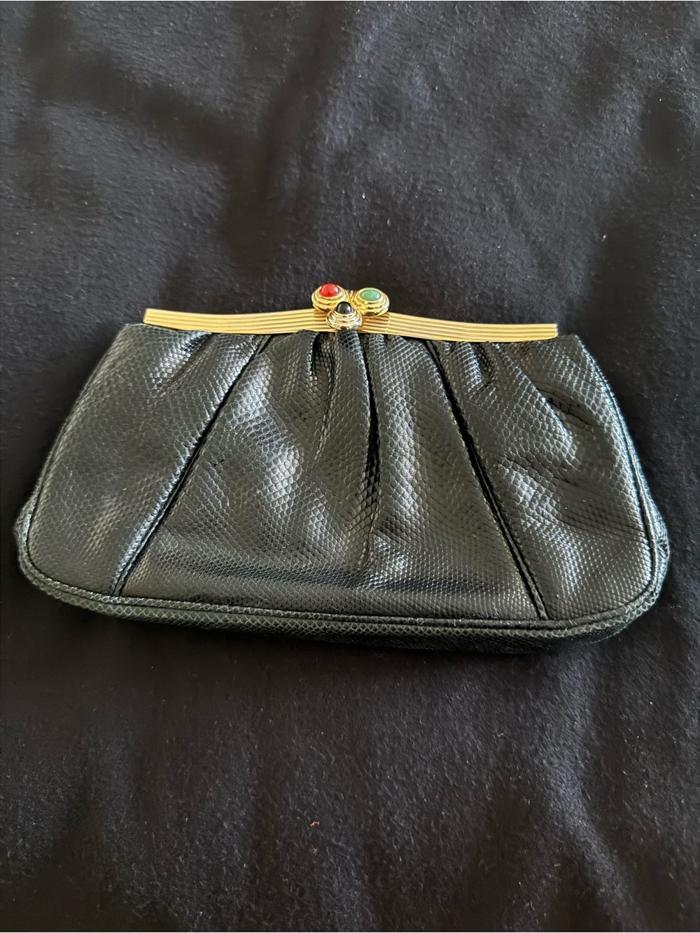 Vintage Judith Leiber Black Lizard Gemstone Clutch